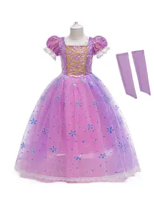 Purple Cartoon Cosplay Party Costume Fancy Carnival Sequin Embroidered Kids Clothes with Oversleeve Princess Girls Ball Gown Children Cocktail Tutu Dress for all Season 2 to 10 Years