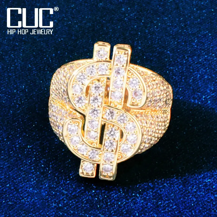 Dollar Money Sign Ring For Men Hip Hop RINGS Gold Color Bling Cubic Zirconia Fashion Rock Jewelry Gift