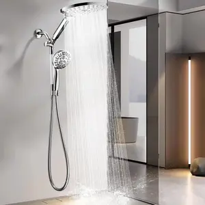 Modern Dual Shower Head with Handheld Spray, 7.5" Rainfall Shower Head, 9 Modes Hand Showerhead, 78" LongHose