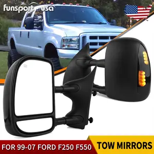 Towing Mirrors Compatible with 1999-2007 Ford F250 F350 F450 F550 Super Duty, 2001-2005 Ford Excursion, Switchback LED Turn Signal Power Heated Telescoping Tow Mirror Set