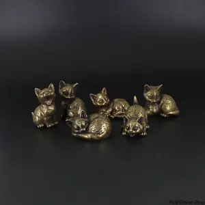 Brass Kitty Ornament Retro Bored Cat Figurine Handcrafted Desktop Decor For Office And Home Vintage Tea Pet Accessory With Multiple Styles Durable Metal Craft For Daily Decoration And Collection
