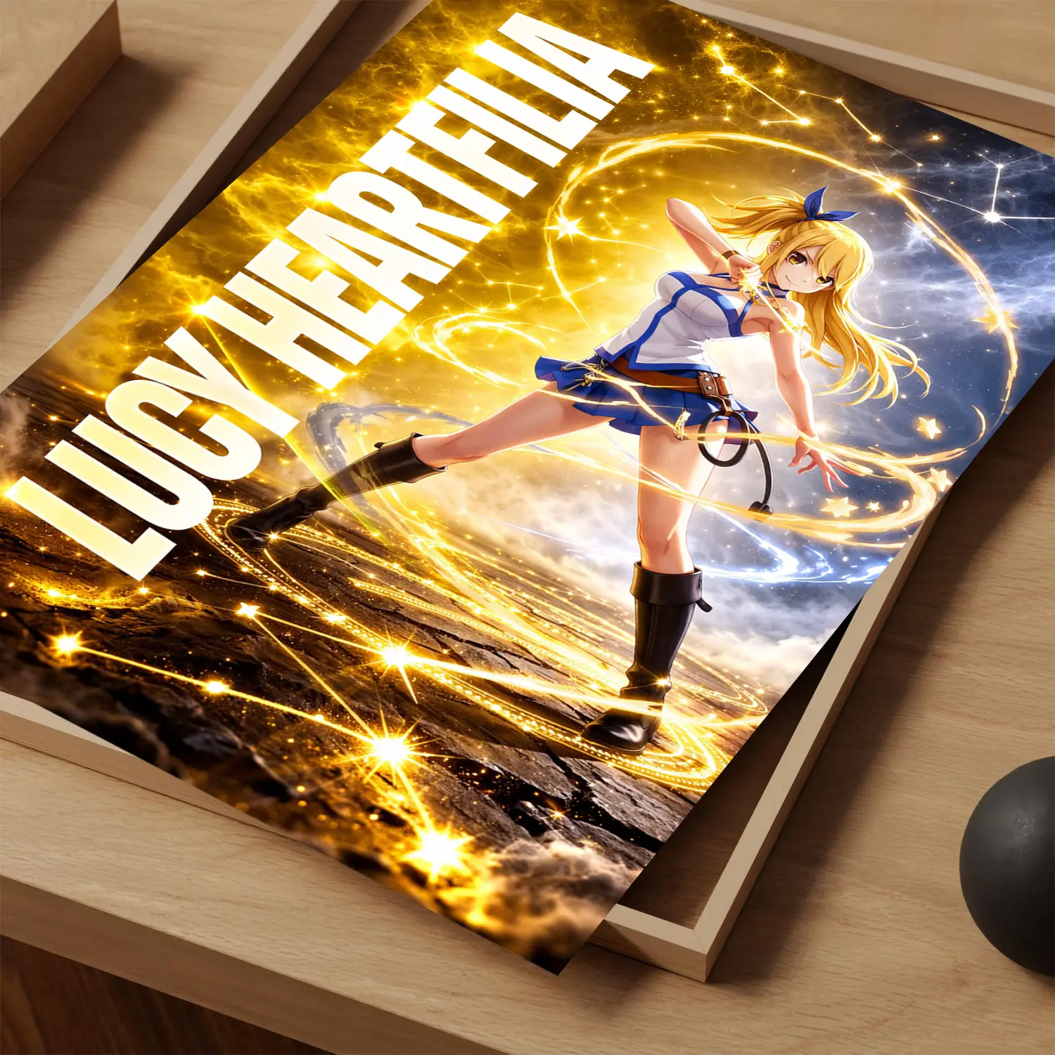 TLMK Lucy Heartfilia Poster, Celestial Spirit Mage Anime Wall Art, Golden Star Magic Manga Print, Fairy Tail Room Decor Gift