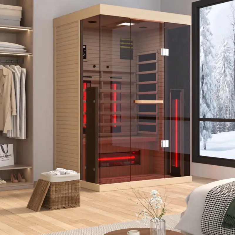 2 Person Low EMF Far Infrared Sauna Hemlock Indoor Sauna w/ Bluetooth