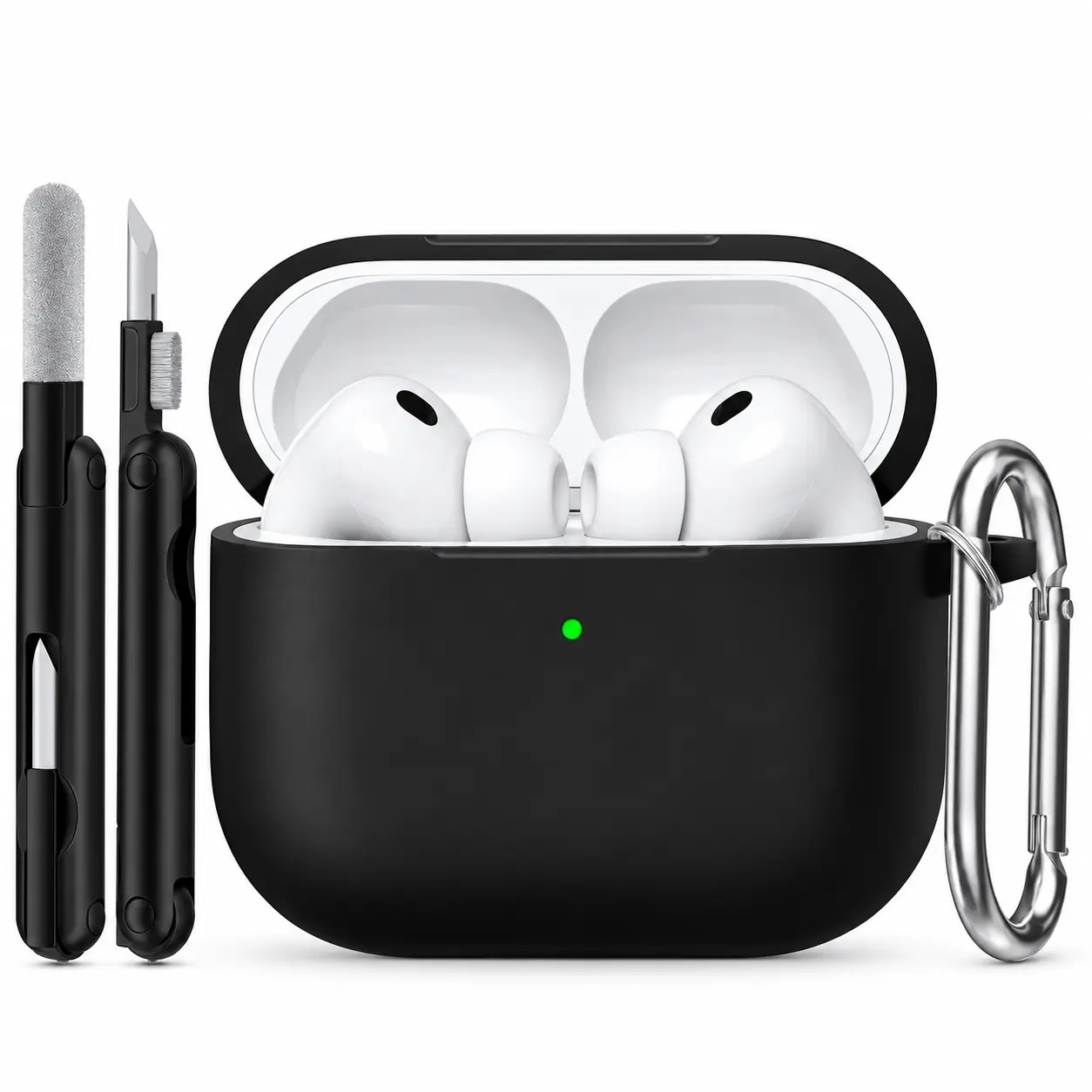 Protective Cover Compatible with Apple AirPods Pro 3rd Generation Case with Cleaning Kit for Women Men,Air pods Pro Accessories with Keychain,Black