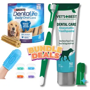 Pet Dental Health Bundle: Dog Pet Toothbrush and Toothpaste, Dental Chew Treats and Finger Brush