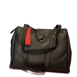 Rosetti Women's Black Leather Handbag with Adjustable Strap and Zip Closure
