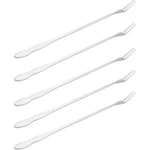 10 Inch 5 Pcs Long Handle Stainless Steel 2 Prong Pickle Forks for Olive Cocktail Dessert Fruit Pickle Grabber Silver