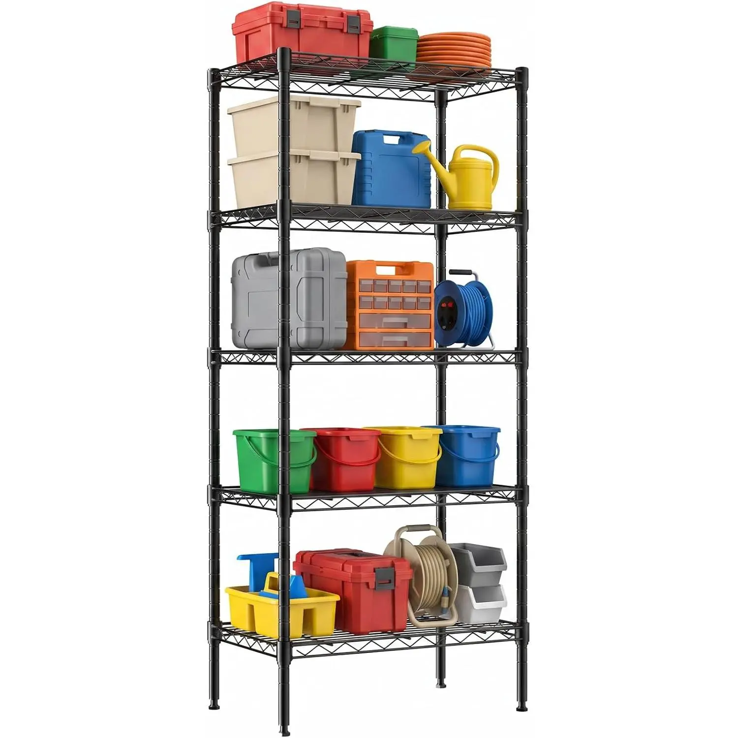 5-Tier Metal Storage Shelves, Shelving Unit, Storage Rack, 23.3" W |   Wire Adjustable Standing, Heavy Duty Steel Organizers, Kitchen Bathroom Pantry Office Garage Organizers, 60"H