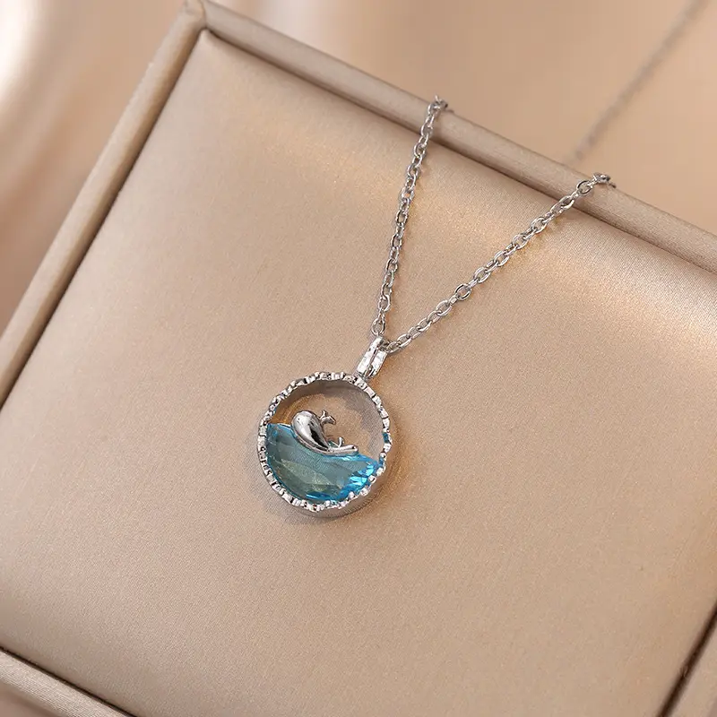 Whale Tail Necklace for Women, Oceanic Style Vibrant Blue Sea Pendant, Clavicle Chain Jewelry, Birthday Gift, Female, Chain & Link, No, Oceanic Whale Tail