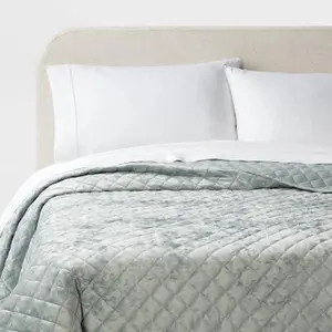 King Luxe Diamond Stitch Velvet Quilt Light Teal Green - Threshold King Luxe Diamond Stitch Velvet Quilt Light Teal Green - Threshold