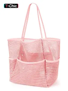 Beach Bag with Mini Pocket, Summer Beach Tote Bags for Women Large Foldable Mesh Swimming Pool Travel Bags,Mesh Tote Bag Beach Vacation Clothes for Women Pool Bag for Travel Pool Family Cruise Essentials 2026 - Sandproof