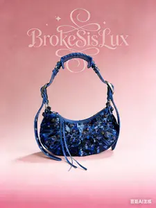 Pre-owned Balenciaga Le Caggle Shoulder Bag in Blue Denim & Studded Hardware