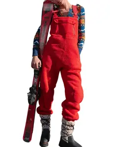 Winter Warm Fleece Overalls Women's Y2K Casual Ski Bibs Pants with Pockets Below Ankle Long Sleeve