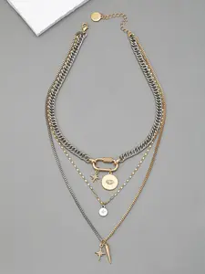 Metal simple gold and silver two-color multi-layer necklace, Layered necklaces, Cuban link necklace, personalized eye pendant stacking necklace for women, suitable for daily wear during the back-to-school season, and a gift for Teacher's