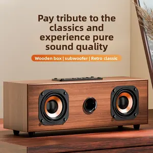 HUICHANG Wireless Retro Wooden Bass Speaker Bluetooth Card Multi functional High Sound Quality Car Computer TV Desktop Speaker