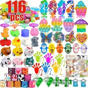 116pcs Party Favors for 4-8-12Pop Fidget Toys for Boys Grils Treasure Box Toys for Classroom Prizes Pinata Filler Goodie Bag Stuffers Treasure Chest Carnival Prizes Easter Basket Stuffers