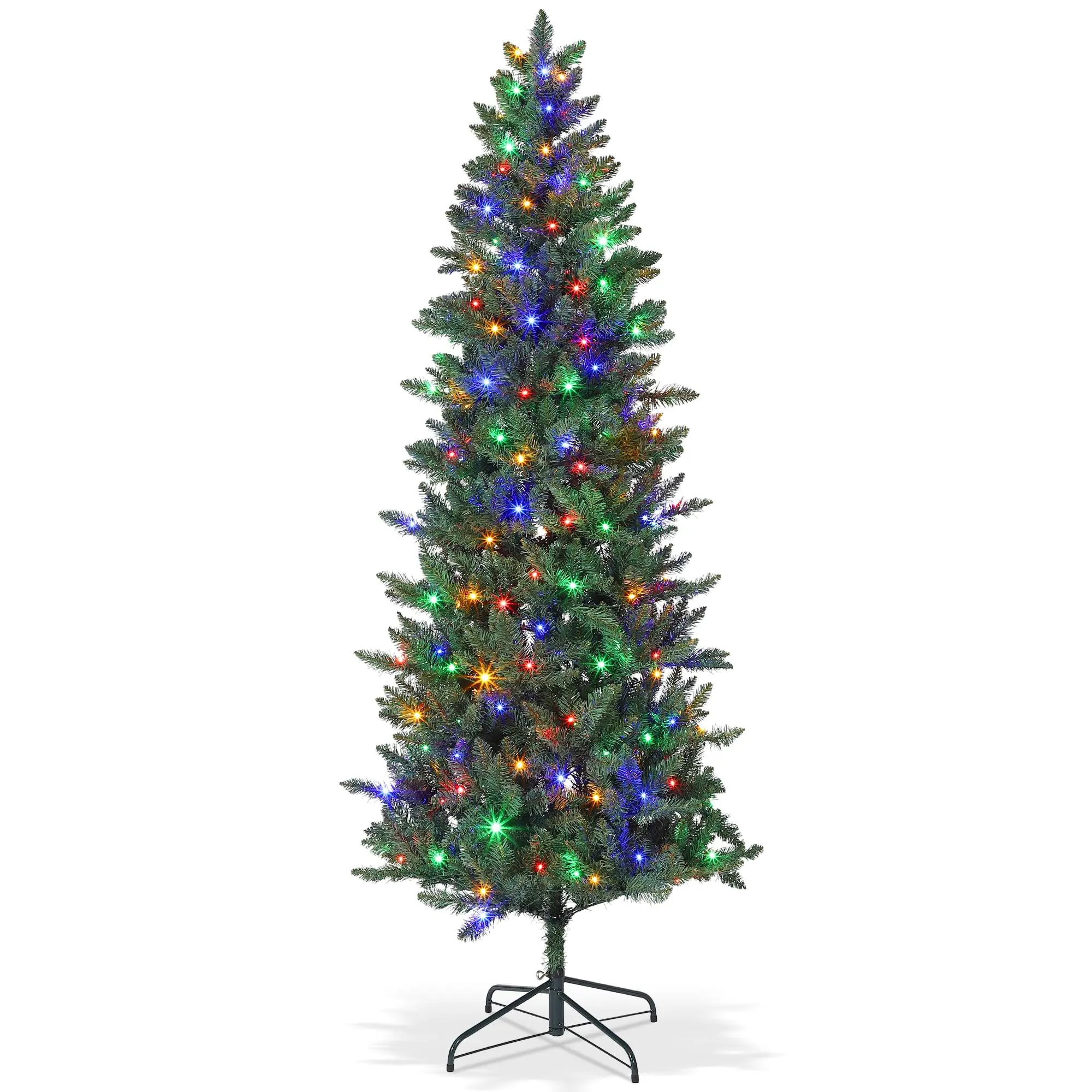 7.5Ft Pre-Lit Artificial Christmas Tree, Xmas Tree with LED Lights, Slim Artificial Holiday Trees, Christmas Decorations for Office, Home, Holiday