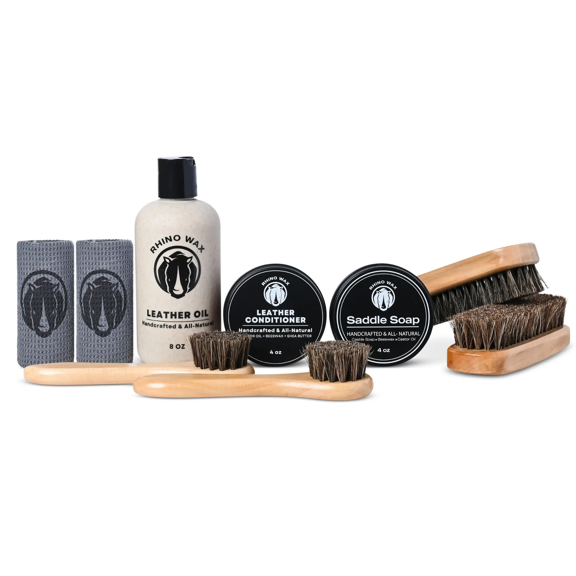 Rhino Wax Complete Saddle Soap & Horse Tack Kit - Leather Conditioner, Oil, Brushes, Cloths, Made in USA for Revitalizing & Protecting Leather