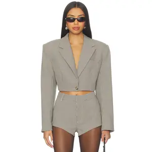 AFRM Petra Cropped Blazer in Black Cream Houndstooth