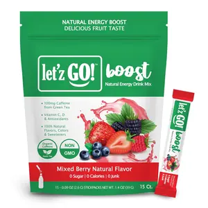 Clean Energy Drink Mix – Natural Caffeine Packets, Vitamins C + D, Electrolytes, Sugar-Free, Zero Calories | Anytime Energy | 15 Count (Mixed Berry)