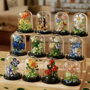 Building Block Flowers With dustproof cover, Flower Bricks, Artificial Blocks, DIY Home Decoration with Eternal Flowers, Versatile & Original Gift Idea, Artificial Potted Plant, Festival Gifts, Valentine's Day Gifts, Mother's Day Gifts, Christmas Gifts