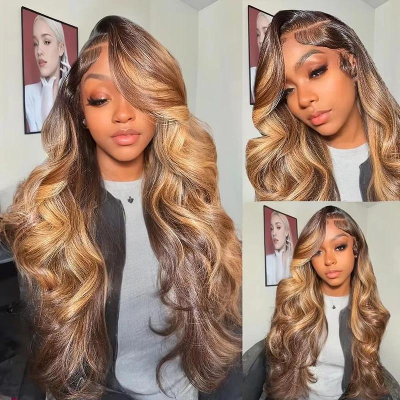 Odbe Hair P4/27 Highlight Body Wave Bundles 26 28 Inch Ombre Brown 12A Brazilian Virgin Unprocessed Human Hair Extensions Weave 1 3 4 Bundles for Women