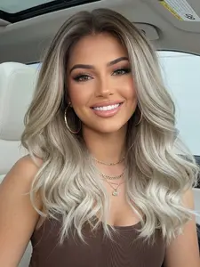 13x4 HD Lace Front Wig 16 Inch Body Wave Ombre Brown Silver Synthetic Heat Resistant Hair Natural Looking Comfortable Daily Wear for Women Body Wavy Wigs Lace Frontal Wig