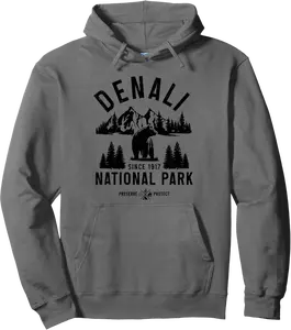 Denali Alaska Vintage Mountains Bear National Park Pullover Hoodie - Gabriellef Shop 40B0DSFXGNN1