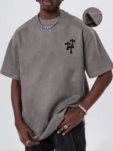 Men's Cross Print Short Sleeve Tee, Loose Casual Soft Comfy Round Neck T-shirt for Summer, Fashion Men's Top for Daily Wear, Casual Streetwear Top