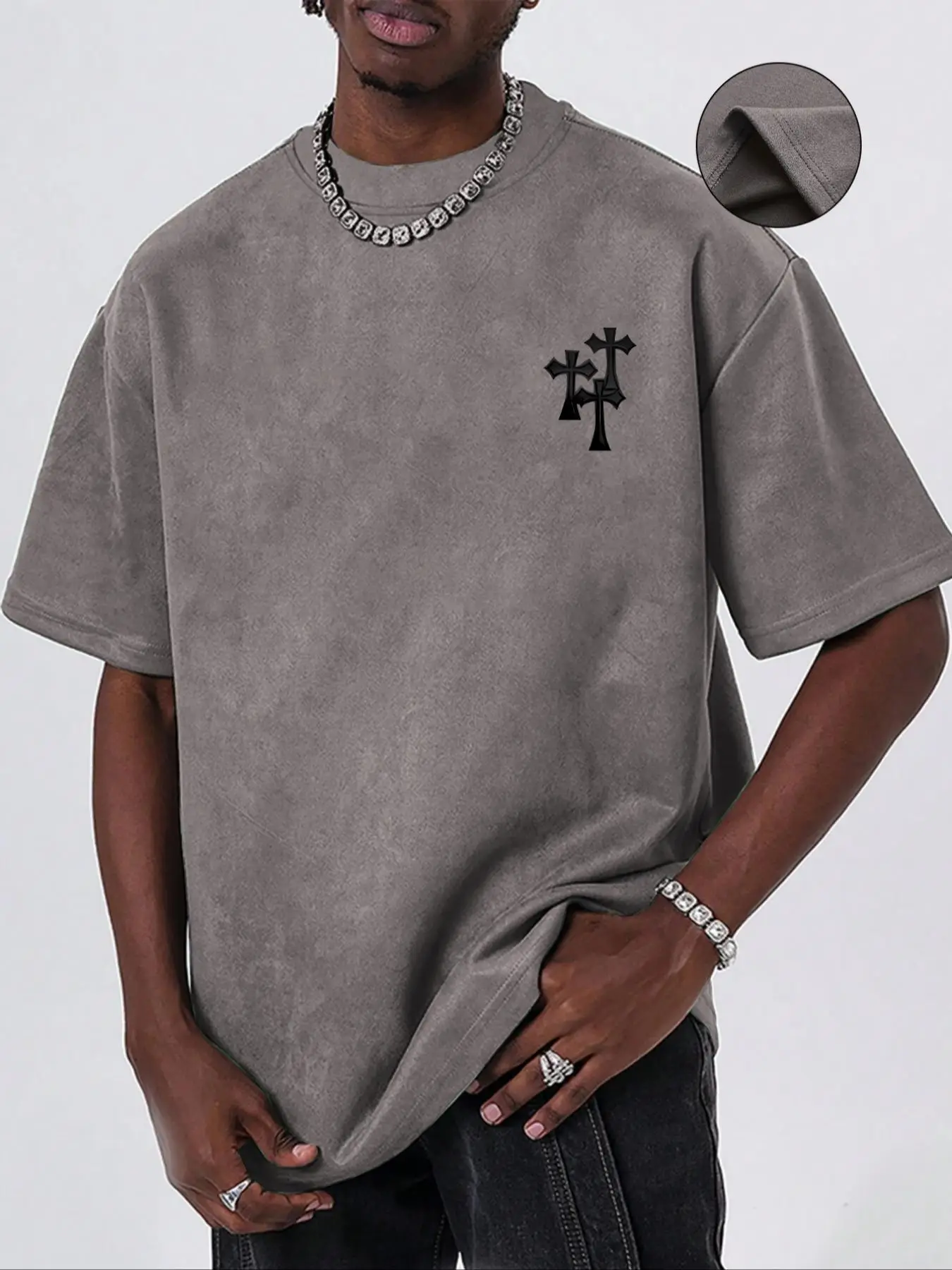 Men's Cross Print Short Sleeve Tee, Loose Casual Soft Comfy Round Neck T-shirt for Summer, Fashion Men's Top for Daily Wear