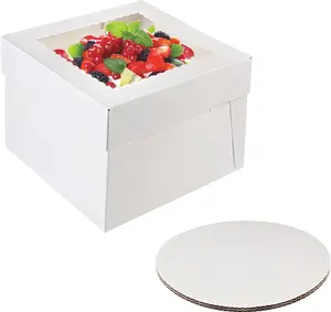2PCS 10x10x8 Inch Cake Box with 2PCS 10 Inch Cake Boards, Disposable Bakery Boxes with Window, White Square Bakery Boxes for Cakes, Donuts, Cookies, Chocolate, Pies, Wedding, Birthday, Party