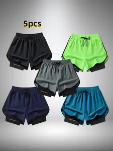Men’s 5-Pack Summer Sports Casual Shorts — Ice-Cool Fiber Fabric, Lightweight, Adjustable Fit, Quick-Dry Stretch Material, Performance Sportswear Bottoms for Hiking, Running, Cycling, Active Lifestyles, Fitness Enthusiasts, Outdoor Adventurers