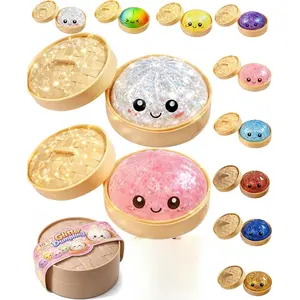 2026 new Large Dumpling Stress Ball with Steamer Colorful Squishy Bun Sensory Toy for Anxiety Relief, Squeeze Dough Ball for Adults&Kids