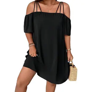 Women's Plus Size Dresses Off Shoulder Short Sleeve Short Dresses Causal Loose Tunic Summer Dress