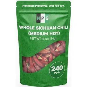NPG Sichuan Red Chili Peppers 4 Ounces, Medium Hot, Premium Szechuan Dried Red Chilies for Chili Oil, Paste, and Sauce, Used in Mexican, Chinese, Thai Dishes
