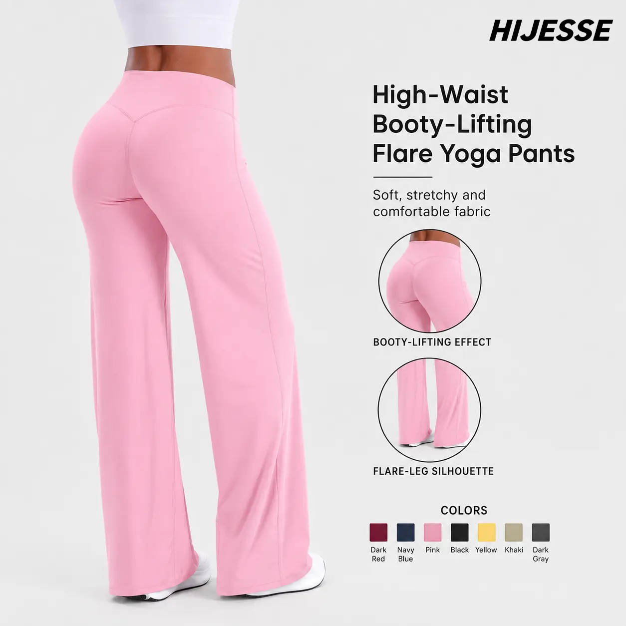 HIJESSE Women's High Waist V Back Wide Leg Yoga Pants, Tummy Control Butt Lifting, 4 Way Stretch Soft High Elastic Bootcut Workout Leggings for Gym, Yoga, Casual Street & Daily Outfits
