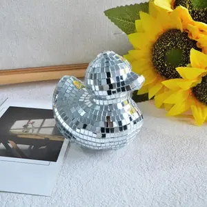 Silver Color Disco Mirror Duck Statue, Creative Decorative Figurine, DIY Handmade Ornament, Home Entryway, TV Stand, Living Room, Bar