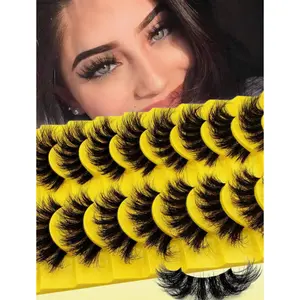 10 pcs Russian Style 3D Volume Lashes  - Fluffy Curled Dramatic False Eyelashes, Odorless Lightweight & Reusable For Daily/Party/Cosplay, Easy Application