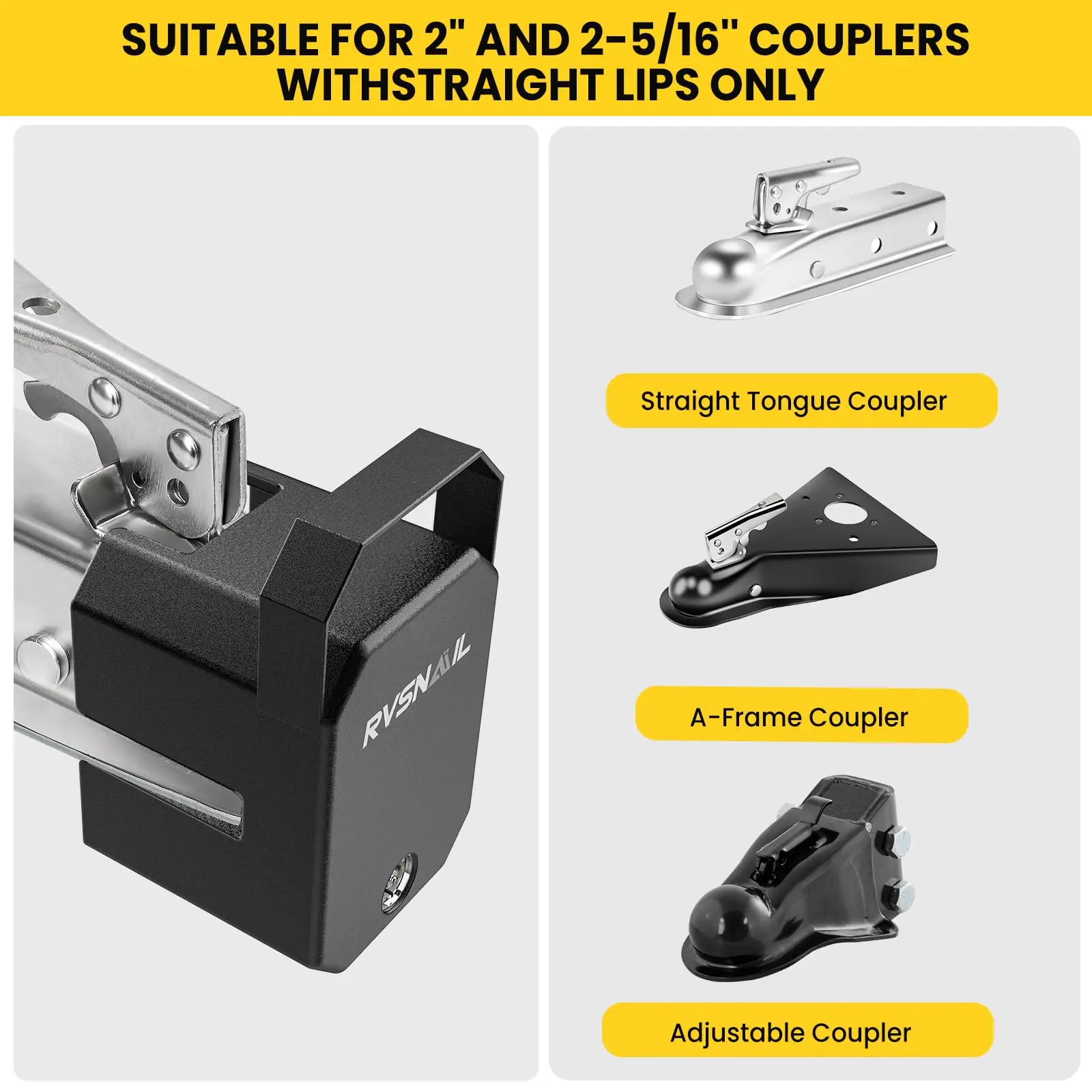 Trailer Hitch Lock - Heavy-Duty Trailer Coupler Lock for 2 5/16", 2" Couplers, Anti-Theft Steel Core with Handle for RV, Camper, Trailer, Boat, Caravan