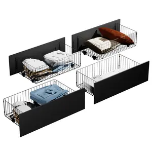 VECELO 4 Packs Under Bed Storage Drawers on Wheels, Wooden Under Bed Storage Bins, Clothes Shoe Organizers Basket, Storage Trunks for Toy Books Blankets, Metal Frame