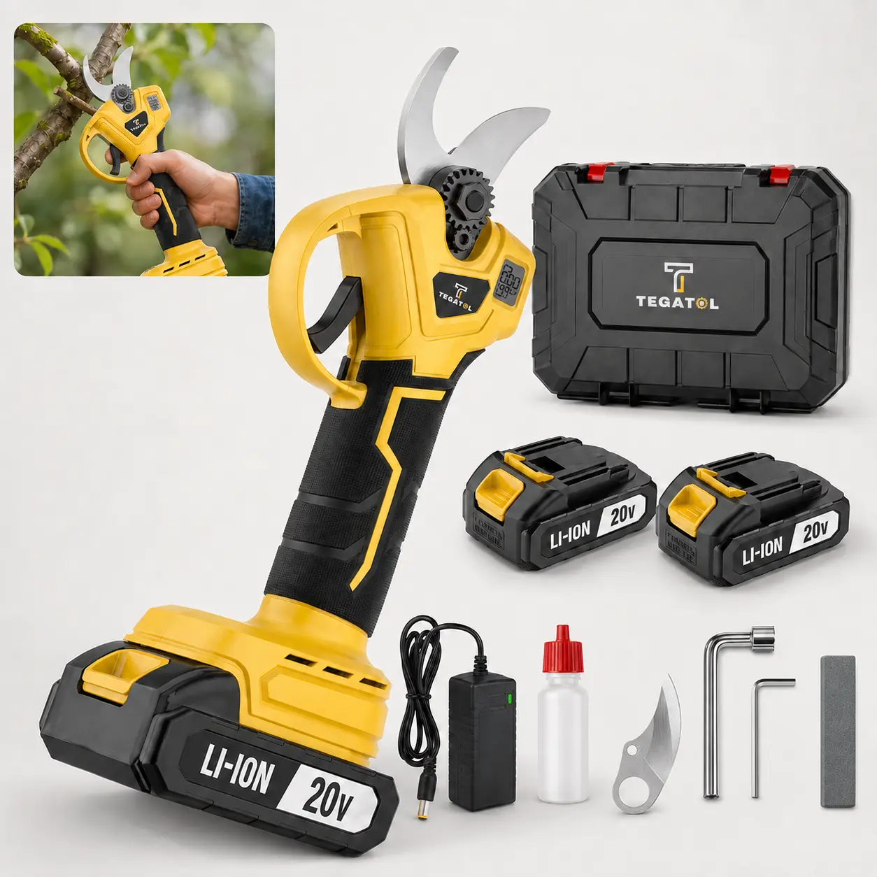 Brushless Electric Pruning Shears for 20V Battery, Portable Cordless Pruning Shears with LCD Display＆SK5 Blades, Adjustable Cutting Diameter 0.8-1.2 Inch for Gardening Tree Pruning