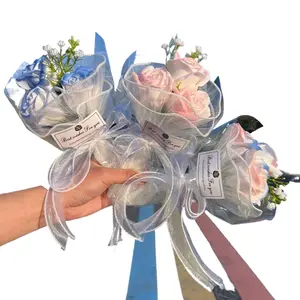Finished Ice Blue Rose Bouquet Soap Flower Birthday Gift for Girlfriends Besties