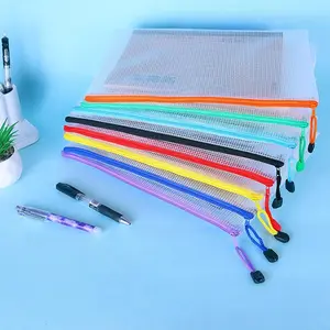 10pcs Mesh Zipper File Bag, Clear PVC Document Pouch, Waterproof Zippered Organizer for Office School Supplies, Multi-Purpose Storage Bag for Documents, Receipts, Stationery, Cosmetics, 22.5x12cm