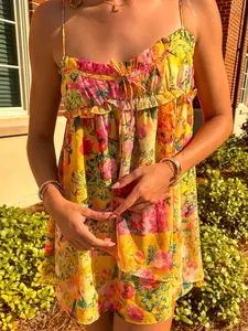 Yellow and Pink Floral Mini Dress