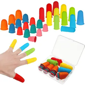32 Pieces Assorted Sizes Silicone Rubber Finger Pad Tips Finger Protector Thimbles for Counting Sorting Hot Glue Sewing Office Supplies