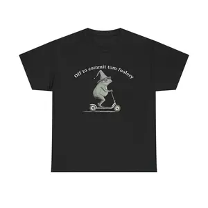 Funny Off to Commit Tom Foolery Scooter Tee, Humorous T-Shirt for Animal Lovers, Perfect for Casual Outings, Gifts for Friends, Playful Apparel Cotton Fabric