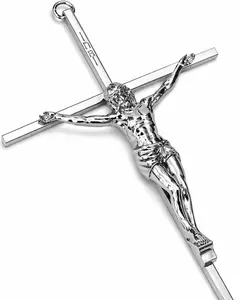 Silver Metal Crucifix 7" | Catholic Jesus Wall Cross for Home, Prayer, Funeral & Coffin Use | Durable Silver-Plated Alloy Religious Cruz for Devotion & Protection