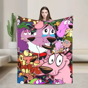 Courage The Cowardly Dog Cartoon Blanket Ultra Soft Plush Flannel Cozy Super Warm Bedroom Couch Sofa Throw Funny Bedspread Cover Decor Decorative Throw Perfect Birthday Gift Christmas Gift for Cartoon Fans Kids Teens Adults Men Women Retro Horror Style