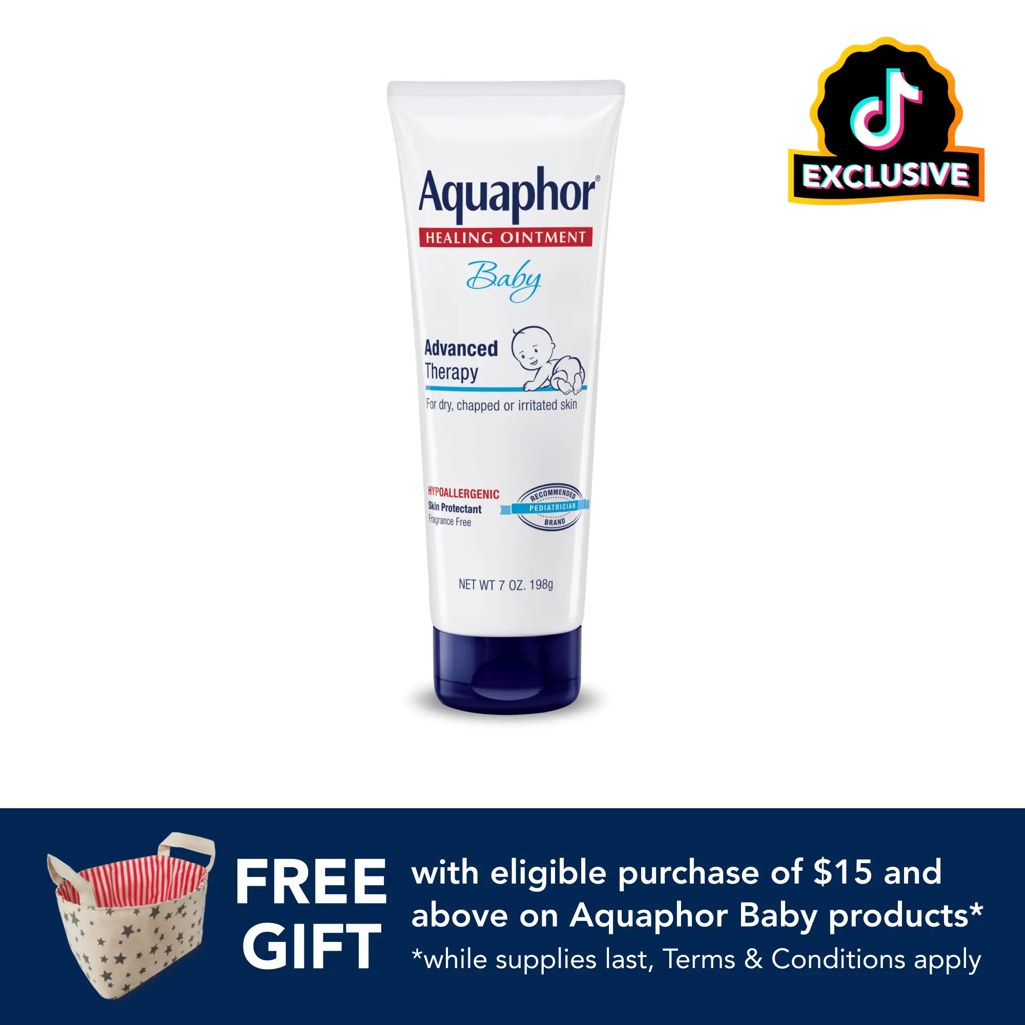 Aquaphor Baby Healing Ointment Advanced Therapy Skin Protectant, Dry Skin and Diaper Rash Ointment, 7 Oz Tube