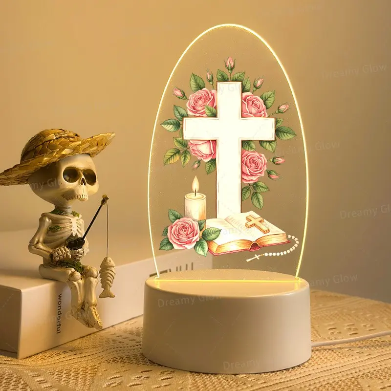 Acrylic Cross Bible Night Light, USB Powered LED Lamp with Switch, Bedside Decorative Prayer Lamp, Ideal for Prayers and Study Spaces